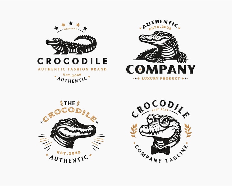 Vector set vintage bundle crocodile alligator logo design for business company