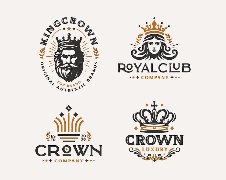 Vector set vintage bundle luxury crown king and queen elegant logo design for business company