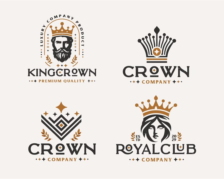 Vector set vintage bundle luxury crown king and queen elegant logo design for business company