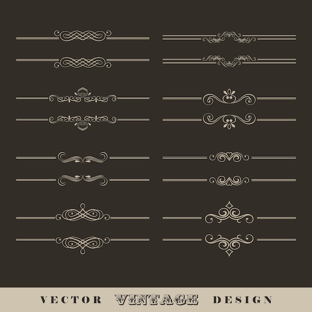 Vector set of vintage calligraphic linear divider and border