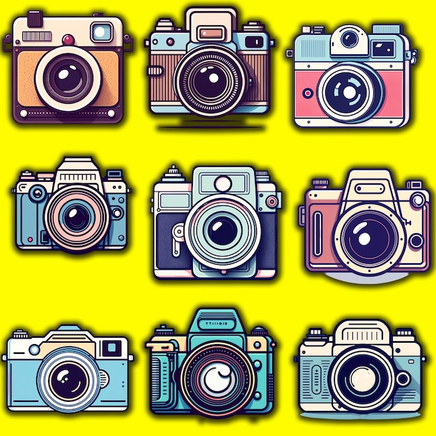 Set of vintage camera colorful