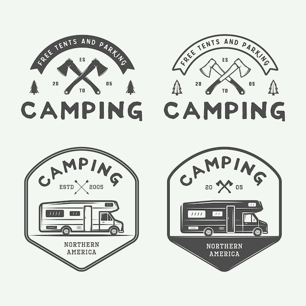 Set vintage camping outdoor en avontuur logo's