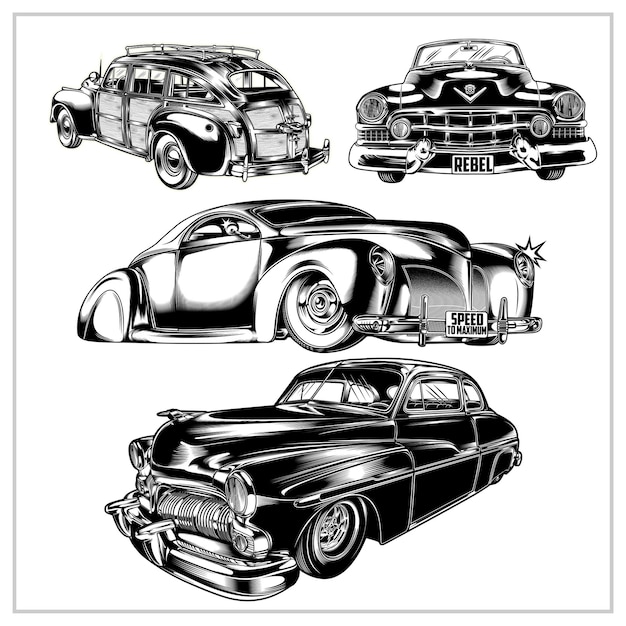 Vector set vintage cars illustration graphic vol 3