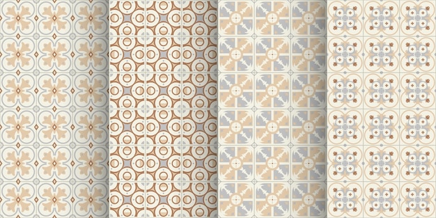 Set of vintage ceramic tiles seamless pattern