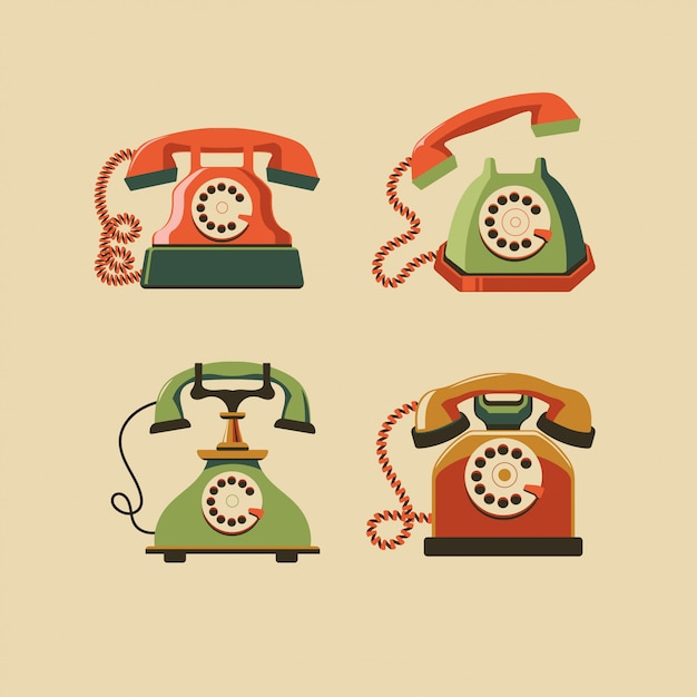 L'insieme dell'illustrazione classica d'annata dei telefoni