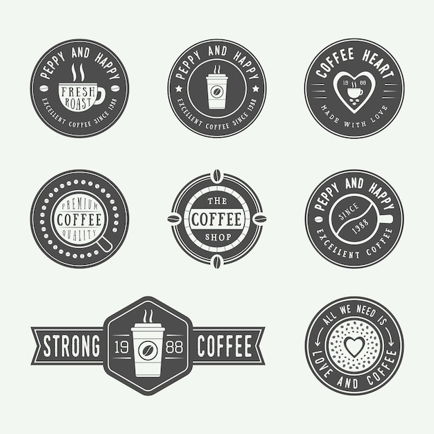 Set of vintage coffee logos, labels and emblems. vector illustration