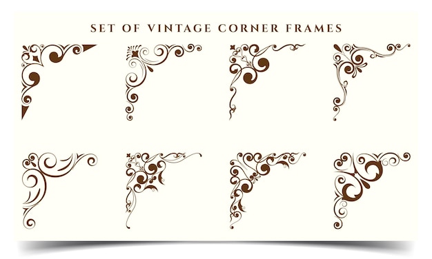 Vector set of vintage corner frames isolated on a plain. frame floral border template.