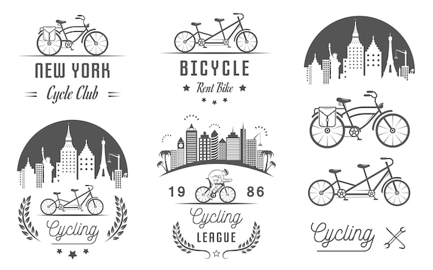 Set vintage cycling and bicycle sign and badges