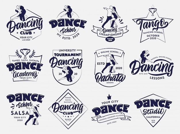 Set vintage dansende emblemen en stempels. Sportbadges, stickers