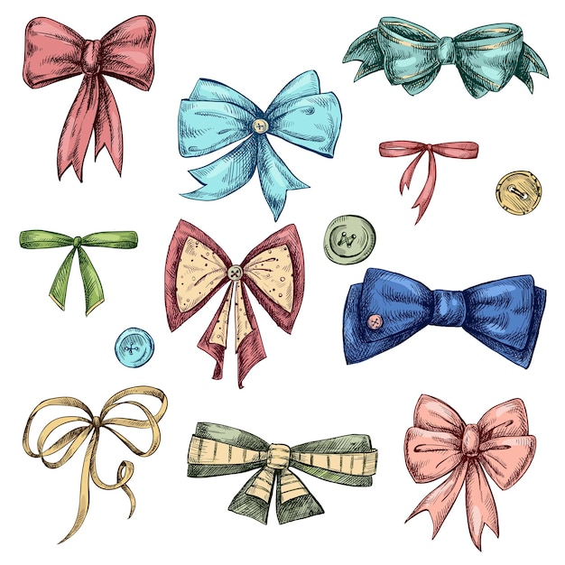 set of vintage decorative colored bows vector illustration