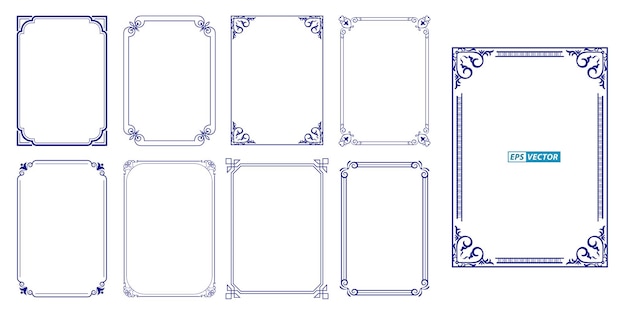 向量组古董装饰框或古董矩形饰品或书法帧的复古风格
