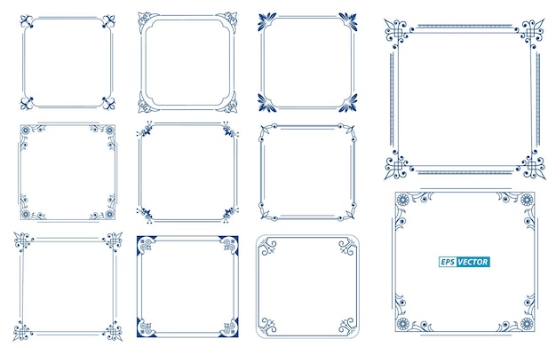 Set di cornici decorative vintage o ornamenti rettangolari vintage o cornice calligrafica in stile retrò