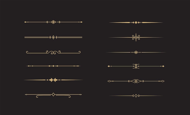 Vector set of vintage decorative golden lines text dividers gold lines separators underline