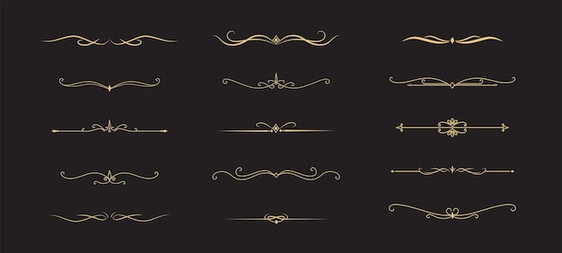 Set of Vintage decorative golden lines text dividers line border Gold Lines separators