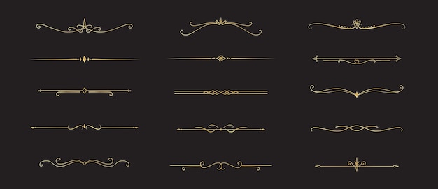 Set of Vintage decorative golden lines text dividers line border Gold Lines separators