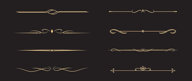 Set of Vintage decorative golden lines text dividers Lines separators Vector illustration