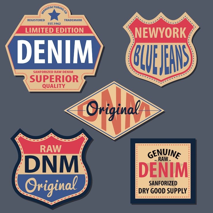 Vector set of vintage denim label.