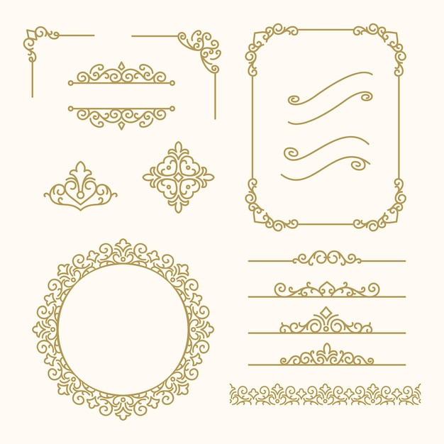 Set of Vintage Design Floral Element Vector Illustration