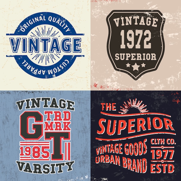 Vector set of vintage design print for t-shirt stamp, tee applique, fashion typography, badge, label clothing, jeans, and casual wear. vector illustration