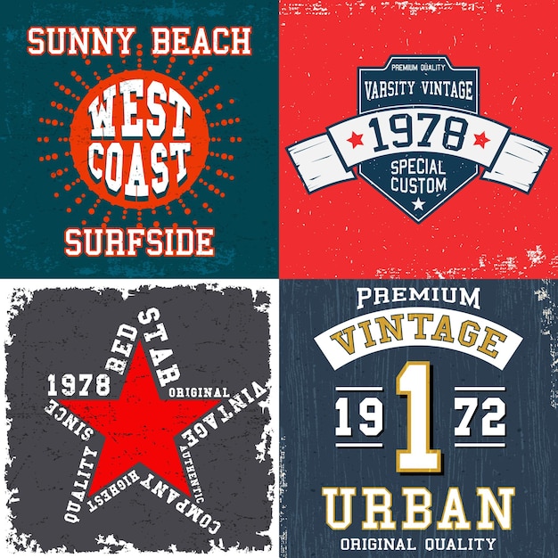 Vector set of vintage design print for t-shirt stamp