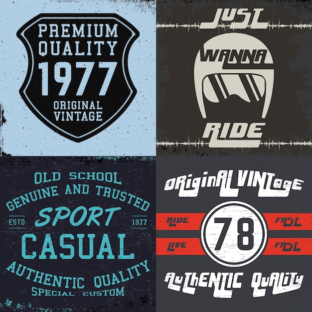 Vector set of vintage design print for t-shirt stamp