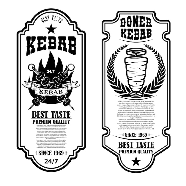 Vector set of vintage doner kebab flyer templates. design element for logo, label, emblem, sign, badge.