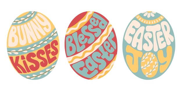 Set of vintage easter lettering in egg shape