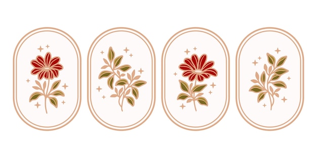 Set di elementi con logo floreale rosa vintage bellezza femminile con cornice