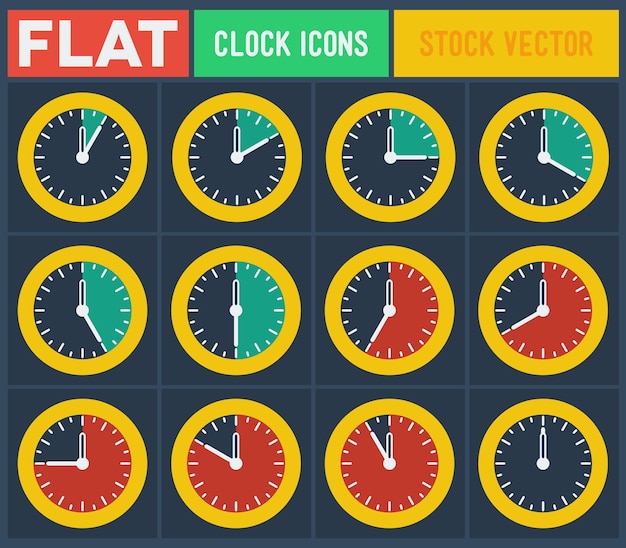 Vector set of vintage flat clocks