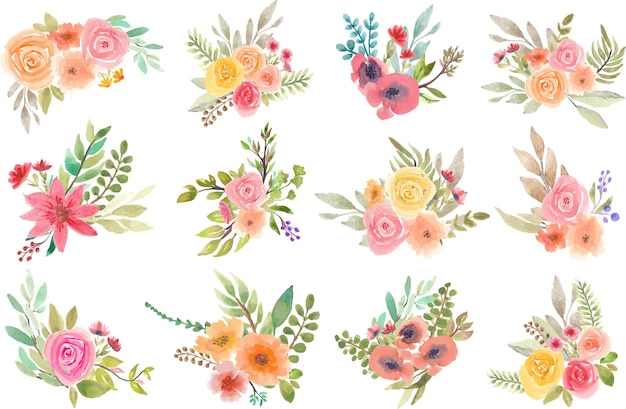 Set of vintage floral bouquet usng watercolor