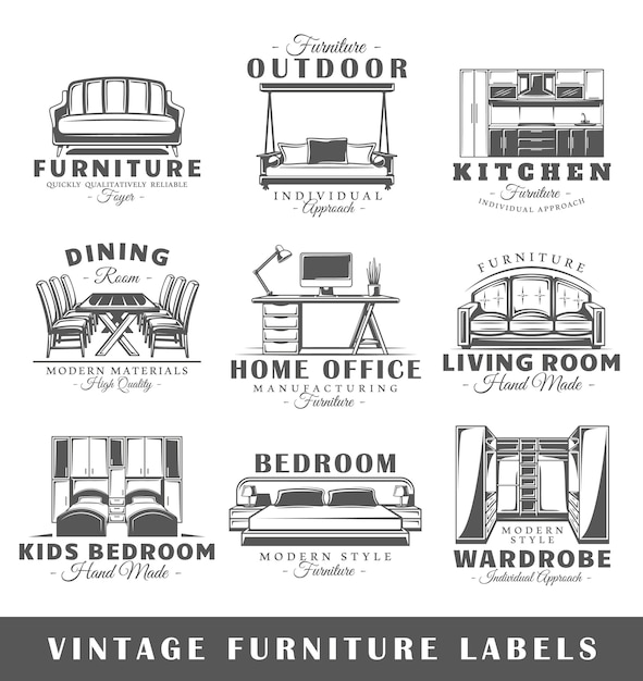 Set of vintage furniture labels