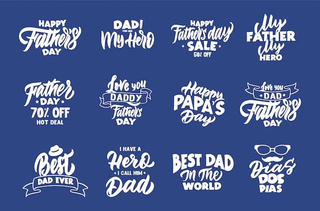 Vector set of vintage happy father's day phrases. emblems, badges, templates, stickers