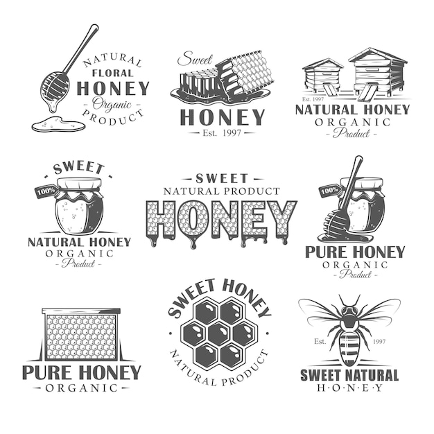 Vector set of vintage honey logos