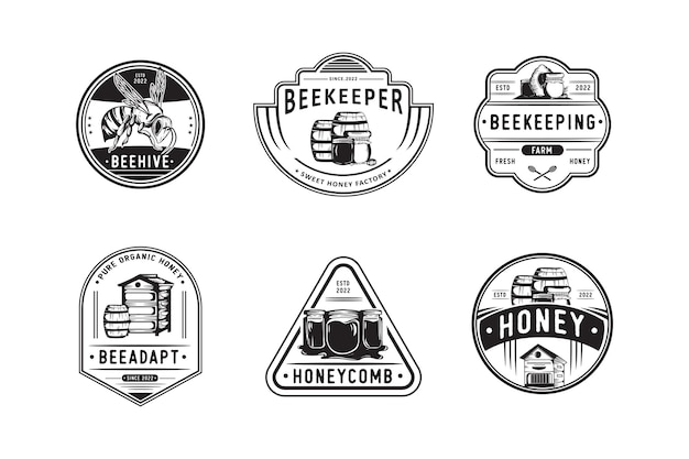 Set vintage honing en bijen etiketten badges en ontwerpelementen