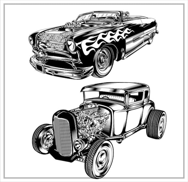 Vettore impostare la grafica dell'illustrazione hotroad vintage vol1