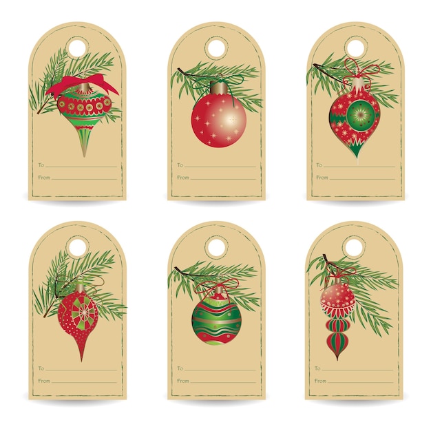 Set vintage kerstcadeaulabels