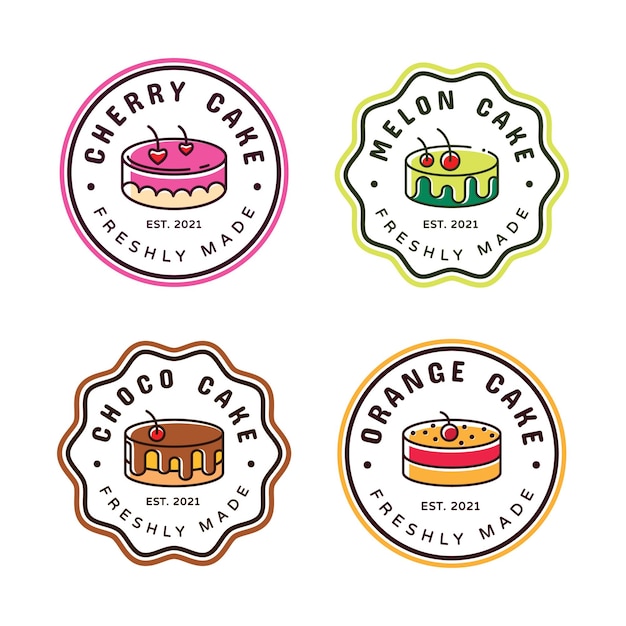 Set of vintage label different flavor cake logo