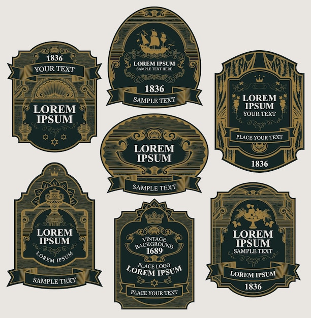 Set of vintage labels in black and gold colors