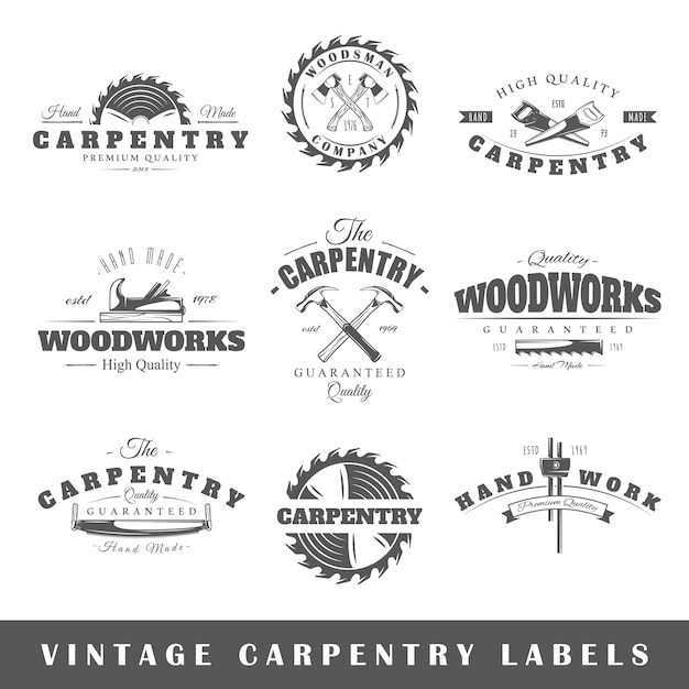 Vector set of vintage labels carpentry
