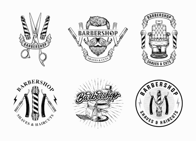 Vector set of vintage labels illustration for barbershop vector badge logo design concept