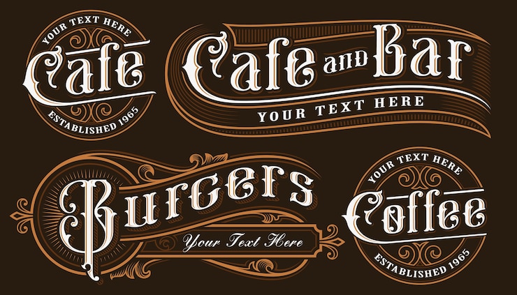 Vector set of vintage lettering illustrations for the restaurants, cafe, bar and other. all objects are on the separate groups.