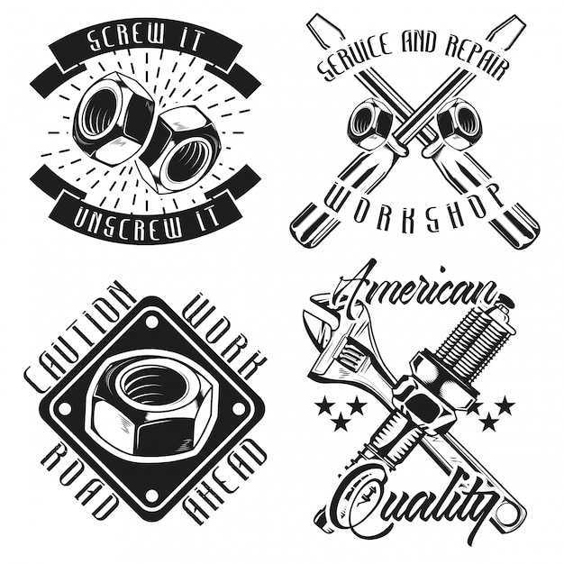 Set of vintage mechanic emblems