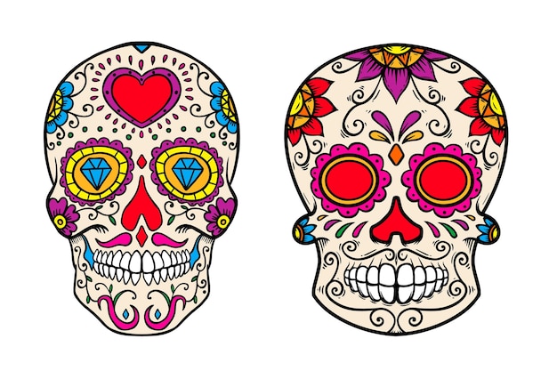 Set of vintage mexican sugar skull isolated on white background design element for logo label sign poster vector illustration