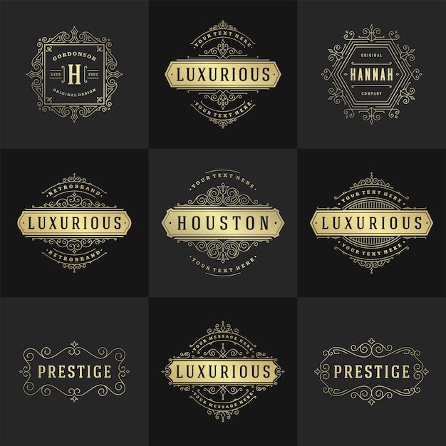 Vector set vintage monogram kaarten