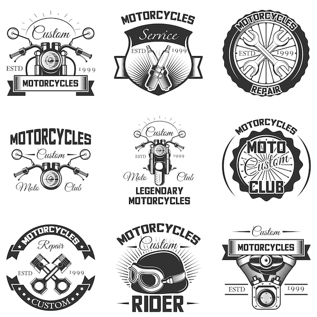 set of vintage motorcycle badges and logos