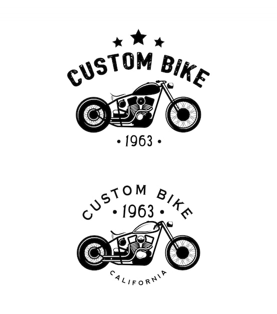 Set vintage motorfiets logo's, bages, emblemen. custom fiets. illustratie.