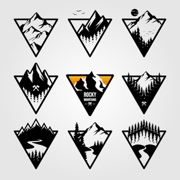 Set of vintage mountain triangle logo view landscape outdoor adventure