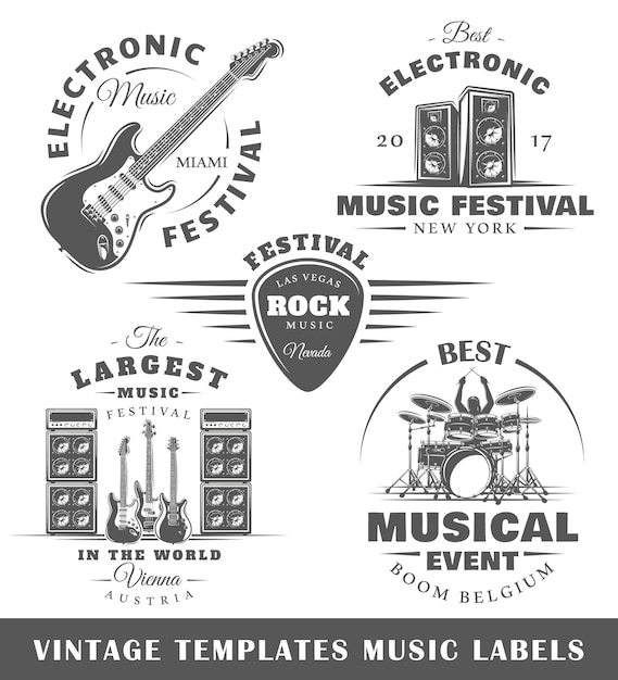 Set of vintage musical labels templates