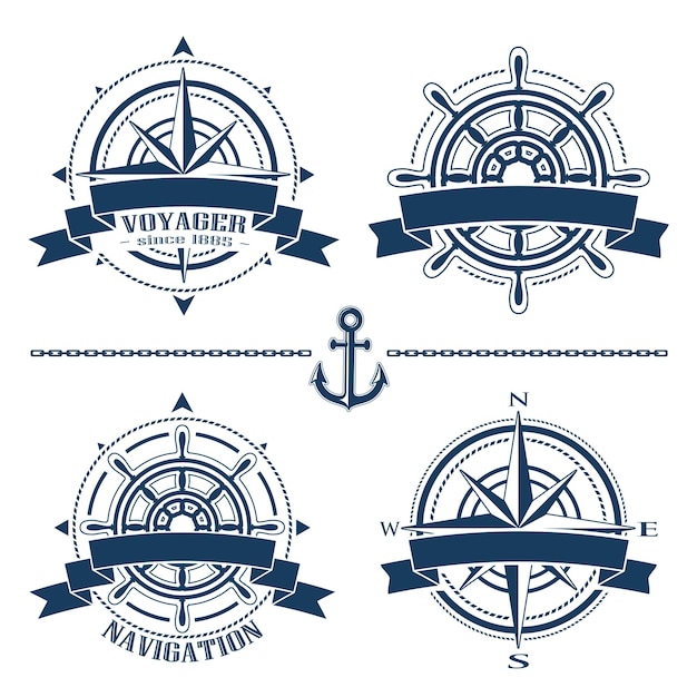 Set of vintage nautical design elements