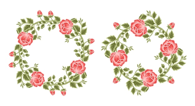 Vector set of vintage peony flower frame and wreath arrangements